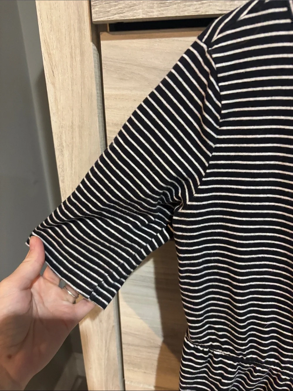 Girls Black and White Striped Short Sleeve Dress